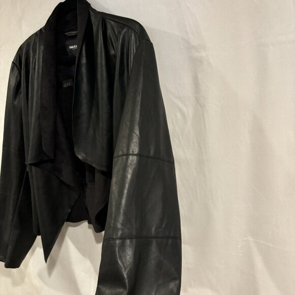 Ookie & Layla black Faux Leather Open Front Drape moto Jacket Women’s Size 1X - Picture 5 of 11